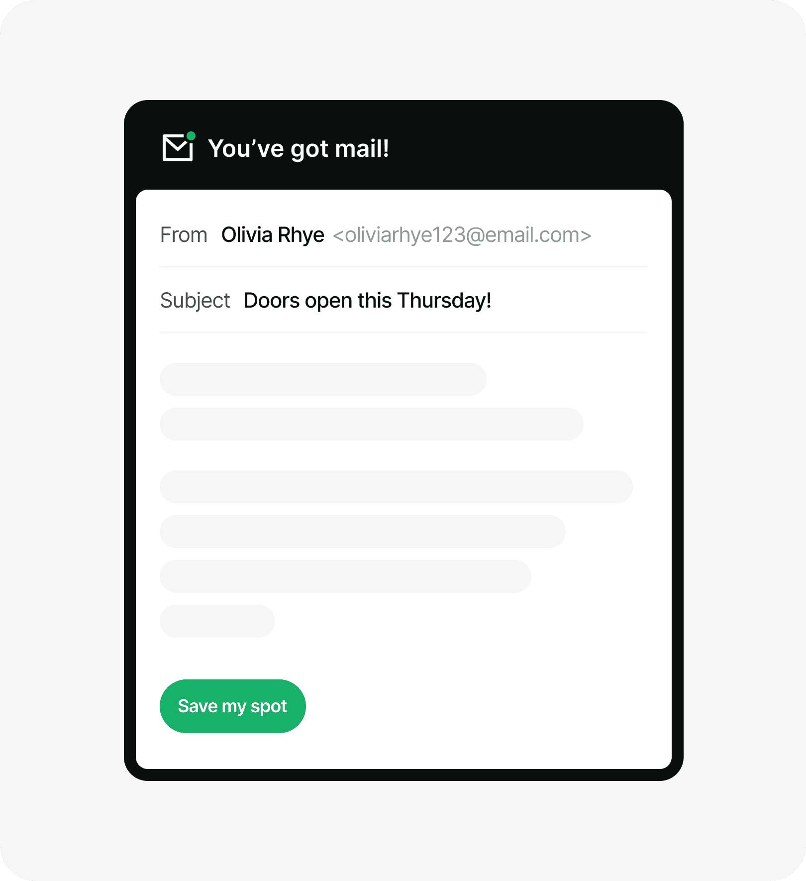 Email preview: You've got mail - Doors open this Thursday!