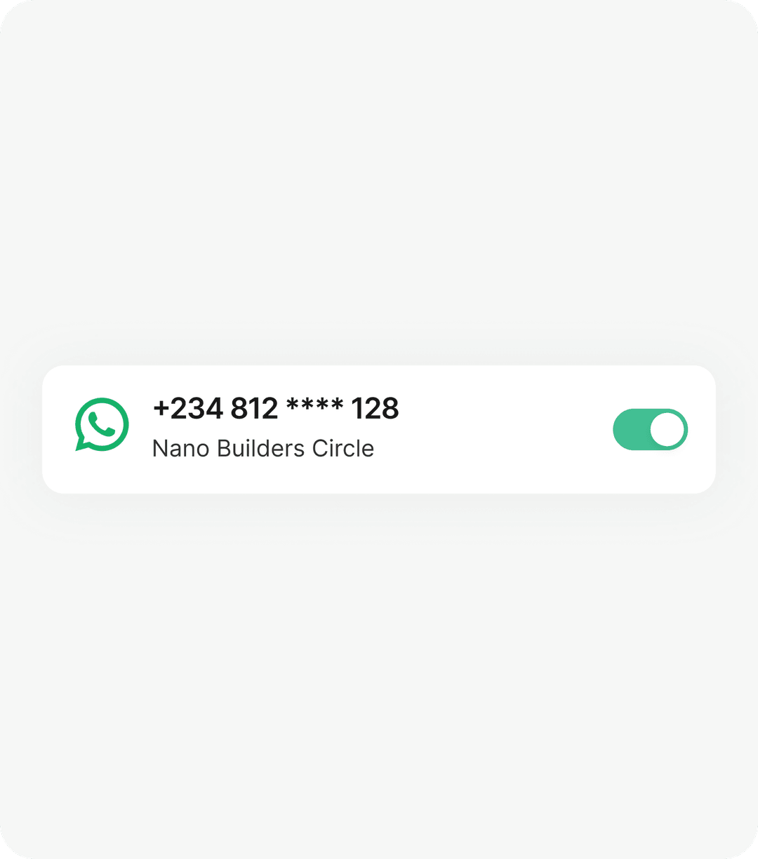Connected WhatsApp Business number +234 812 **** 128 for Nano Builders Circle with automation switched on