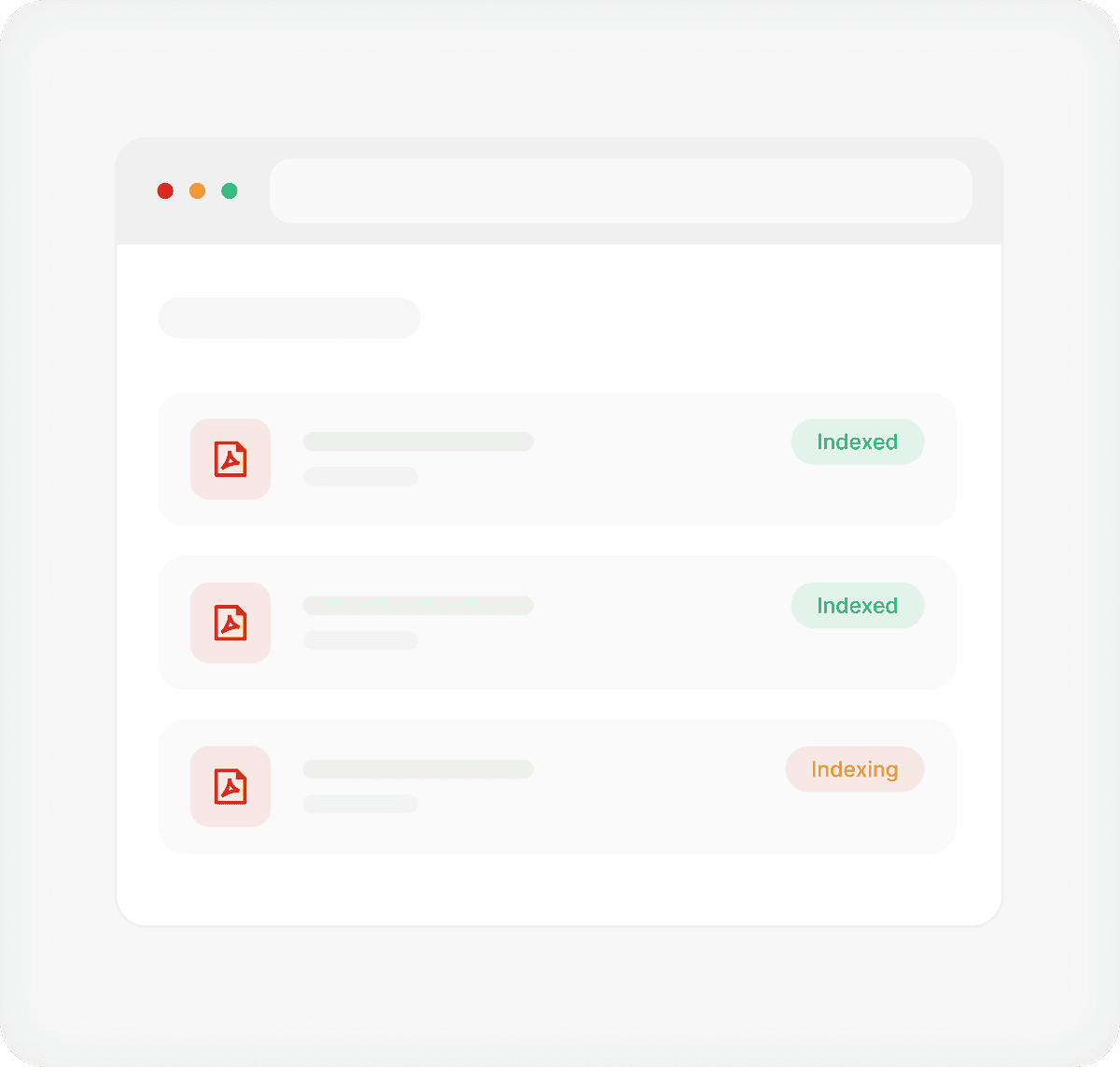 Knowledge base screen with uploaded documents marked as indexed